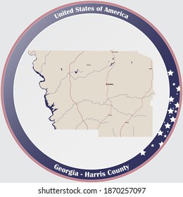 Large And Detailed Map Of Harris County In Georgia, USA.