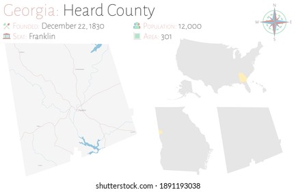 Mapa grande y detallado del condado Heard en Georgia, EEUU.