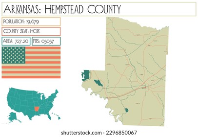 Large and detailed map of Hempstead County in Arkansas, USA.