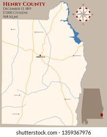 Large and detailed map of Henry county in Alabama, USA
