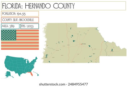 Large and detailed map of Hernando County in Florida USA.