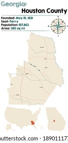 Mapa grande y detallado del condado de Houston en Georgia, EEUU.