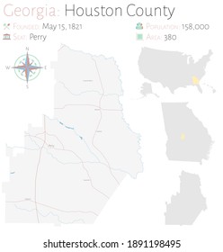 Large and detailed map of Houston county in Georgia, USA.