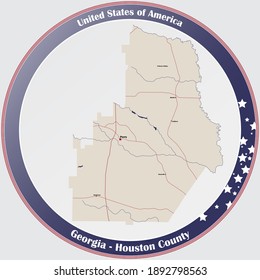 Mapa grande y detallado del condado de Houston en Georgia, EEUU.