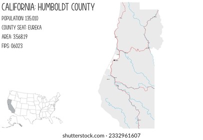 Large and detailed map of Humboldt County in California, USA.