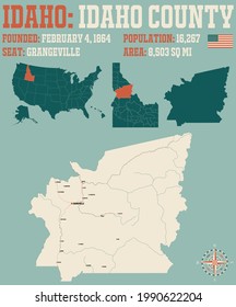 Large and detailed map of Idaho county in Idaho, USA.