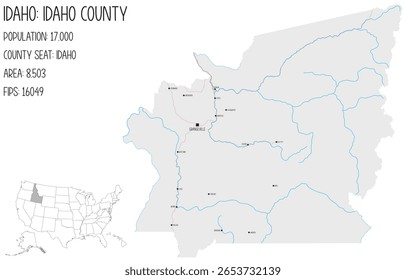 Large and detailed map of Idaho County in Idaho, USA.