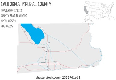 Mapa grande y detallado del Condado Imperial en California, EEUU.