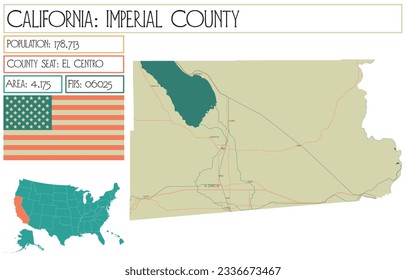 Large and detailed map of Imperial County in California, USA.