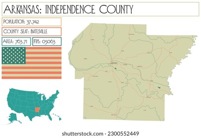 Large and detailed map of Independence County in Arkansas, USA.