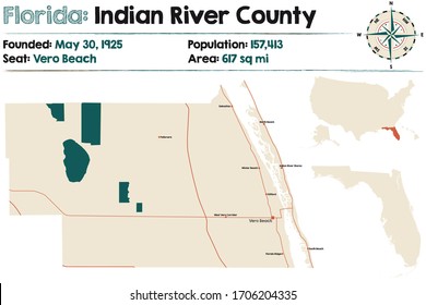 Large and detailed map of Indian River county in Florida, USA.