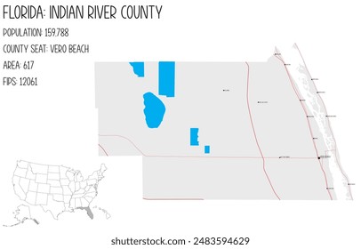 Large and detailed map of Indian River County in Florida, USA.