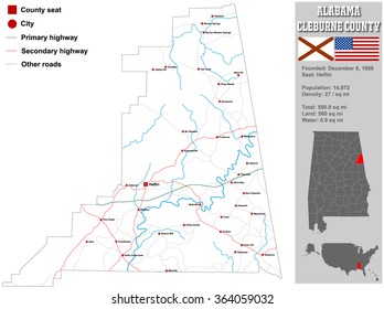 Large and detailed map and info about Cleburne County in Alabama.
