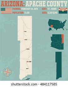 Large And Detailed Map And Infographic Of Apache County In Arizona.