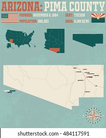 Large and detailed map and infographic of Pima County in Arizona.