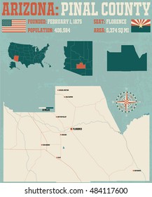 Large and detailed map and infographic of Pinal County in Arizona.