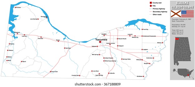 Large and detailed map and infos about Colbert County in Alabama.