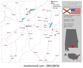 Large and detailed map and infos about Covington County in Alabama.