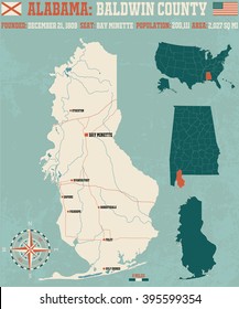 Large and detailed map and infos about Baldwin County in Alabama.