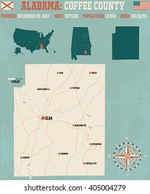 Large and detailed map and infos about Coffee County in Alabama.