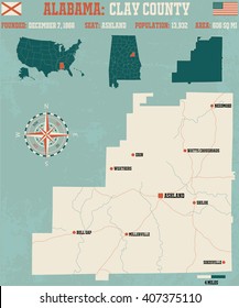 Large and detailed map and infos about Clay County in Alabama.