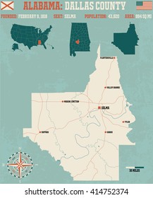 Large and detailed map and infos about Dallas County in Alabama