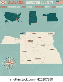 Large and detailed map and infos about Houston County in Alabama