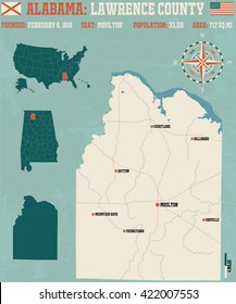 Large and detailed map and infos about Lawrence County in Alabama