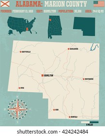 Large and detailed map and infos about Marion County in Alabama