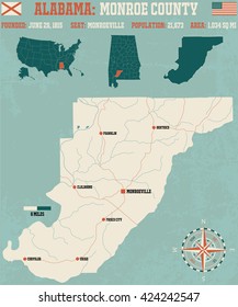 Large and detailed map and infos about Monroe County in Alabama