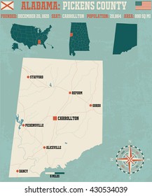 Large and detailed map and infos about Pickens County in Alabama