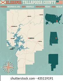 Large and detailed map and infos about Tallapoosa County in Alabama