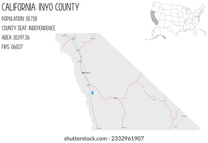 Large and detailed map of Inyo County in California, USA.