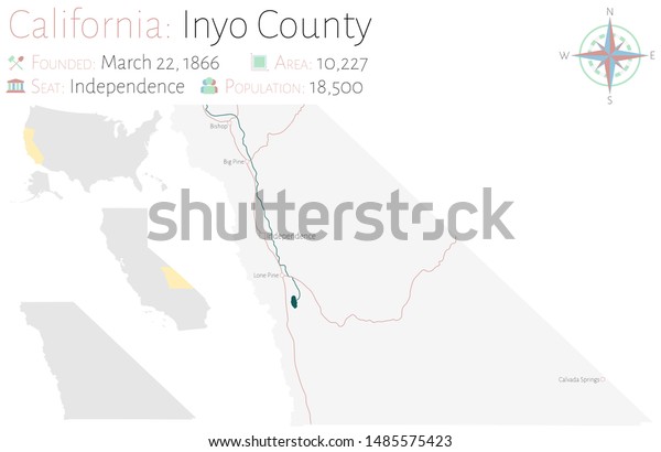 Large Detailed Map Inyo County California Stock Vector Royalty Free   Large Detailed Map Inyo County 600w 1485575423 