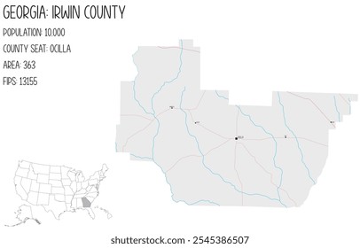 Large and detailed map of Irwin County in Georgia, USA.