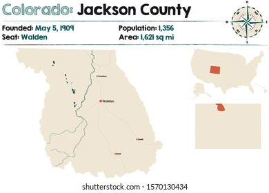 Large and detailed map of Jackson county in Colorado, USA.