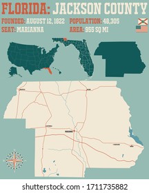 Mapa grande y detallado del condado de Jackson en Florida, Estados Unidos.