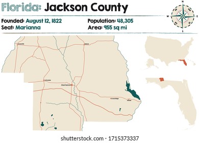 Mapa grande y detallado del condado de Jackson en Florida, Estados Unidos.