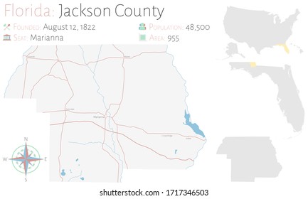 Large and detailed map of Jackson county in Florida, USA.