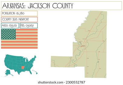 Große und detaillierte Karte von Jackson County in Arkansas, USA.