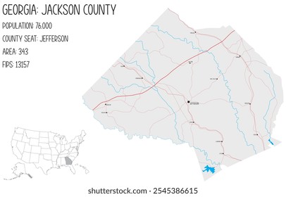 Grosse und detaillierte Karte von Jackson County in Georgia, USA.