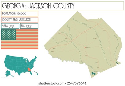 Grosse und detaillierte Karte von Jackson County in Georgia USA.