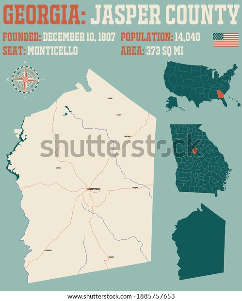 Large Detailed Map Jasper County Georgia Stock Vector (Royalty Free ...