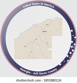 Large and detailed map of Jeff Davis county in Georgia, USA.
