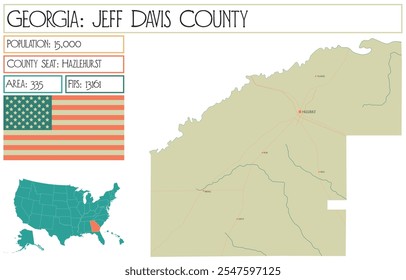 Mapa grande e detalhado de Jeff Davis County, Geórgia EUA.