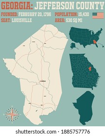 Large and detailed map of Jefferson county in Georgia, USA.