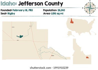 Large and detailed map of Jefferson county in Idaho, USA.