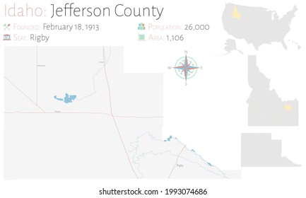 Mapa grande y detallado del condado Jefferson en Idaho, EEUU.