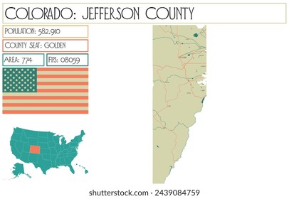 Mapa grande y detallado del condado de Jefferson en Colorado, Estados Unidos.