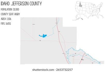 Grande y detallado mapa de Jefferson County en Idaho, Estados Unidos.